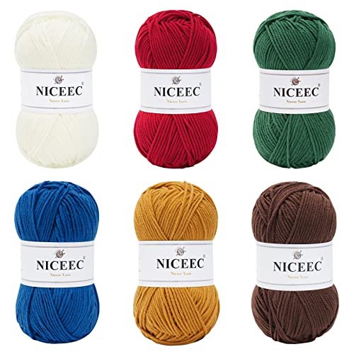 Image of NICEEC 300g Soft Assorted Colors Yarn - Sport Weight,100% Acrylic, 4 Ply, Bonbons Yarn for Crochet & Knit, DIY Project Starter Kit for Kids or Adults(Total 870yds) - Xmas
