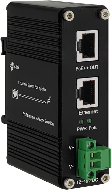 Industrial Gigabit PoE++ Injector Hardened IEEE802.3at/bt 95W PoE Adapter with 12-48VDC Input DIN-Rail and Wall Mount