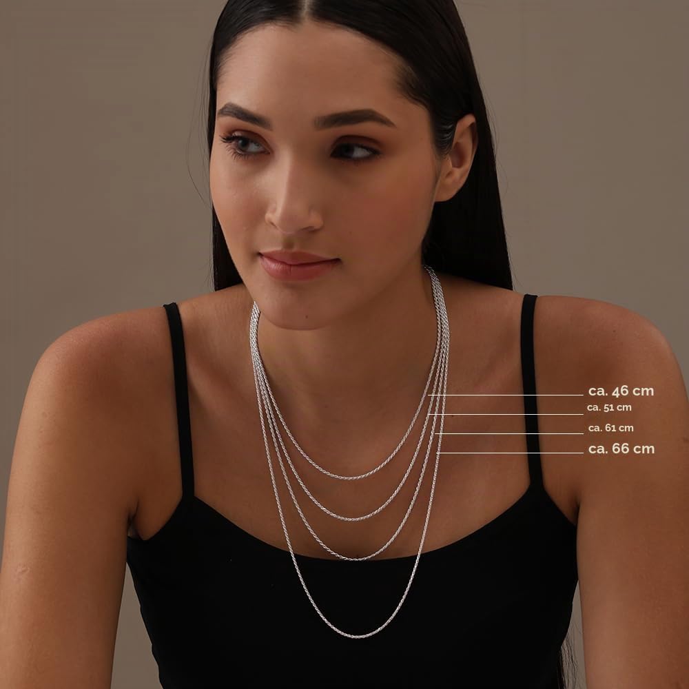 Italienischer Schmuck aus Sterlingsilber, 2 mm, 3 mm Seilkette, Halskette für Teenager, Frauen und Männer (18, 20, 22, 24, 26 Zoll)