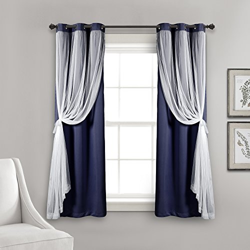 Lush Decor Sheer Grommet Curtains Panel with Insulated Blackout Lining, Room Darkening Window Curtain Set (Pair), 38" W x 63" L, Navy - Image 3