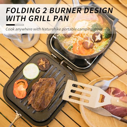 Naturehike-2-Burner-Folding-Camping-Stove-with-Griddle-Portable-Camp-Gas-Stove-with-16000-BTU-2-Adjustable-Burners-Piezo-Ignition-Compatible-with-Blend-Isobutane-Fuel