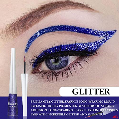 Evpct 2Pcs Dark Light Royal Blue Color Liquid Glitter Eyeliner Sets Eyeliner Glitter Liquid Liners For Women Liquid Sparkly Glitter Eyeliner Delineador Con Glitter De Colores Para Ojos Colores 03+12 #TOP1