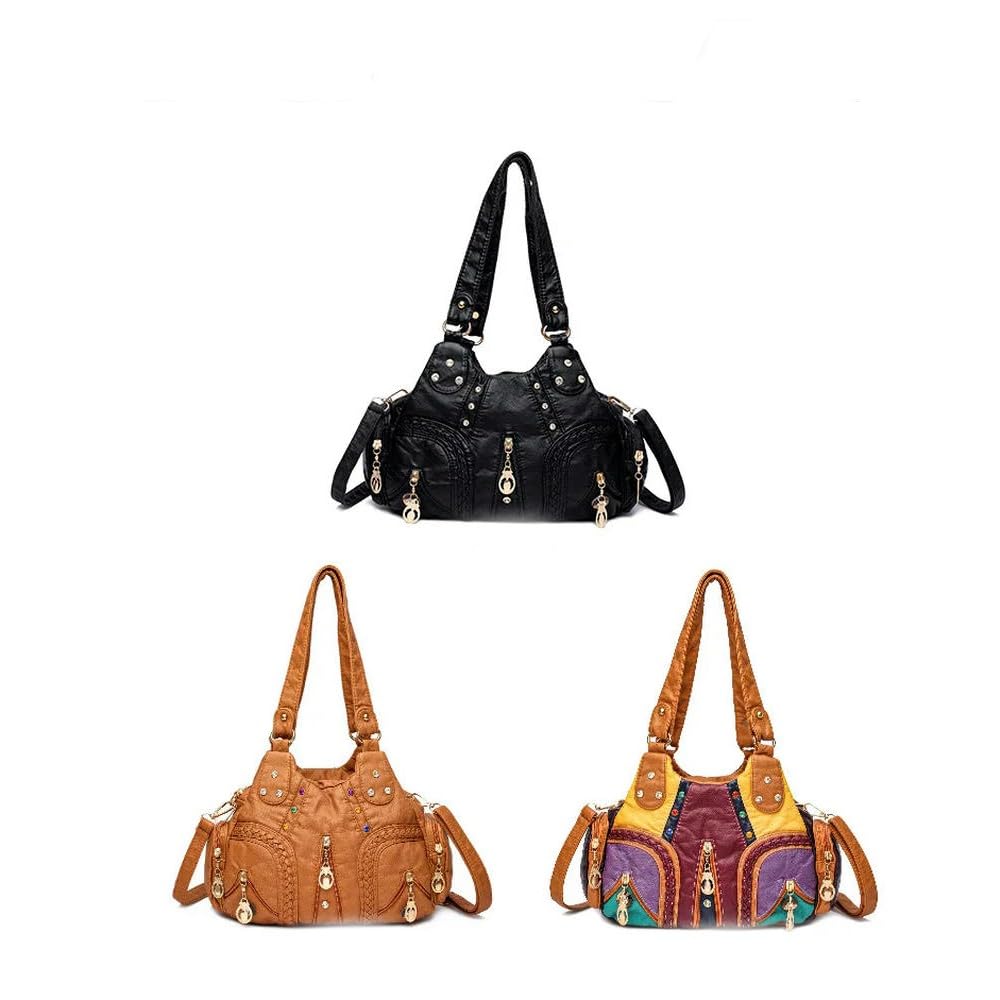 ZBDZSW Bolsos de Mano de Gran Capacidad para Mujer, Bolsos Cruzados con Diamantes de imitación de Colores, Bolsos de Hombro de Mujer de Moda de Cuero PU, Bolsos de Mano Casuales Multicolor