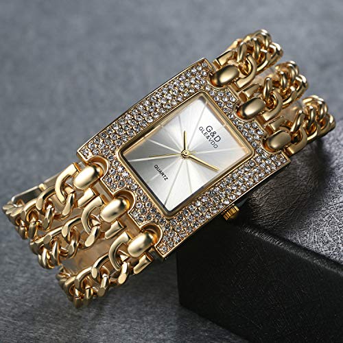 Lancardo Relógio feminino Iced Out Bling quadrado strass cristal bisel pulseira casual moda vestido
