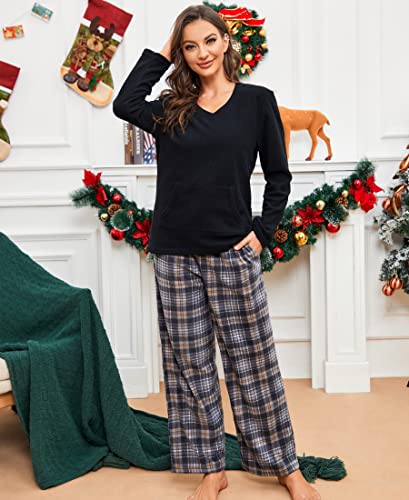 U2Skiin Women Fleece Pajama Pants, Comfy Plaid Pj Bottoms For Women With Pockets Soft Warm(Grey-Yellow Plaid, Xl) #TOP4