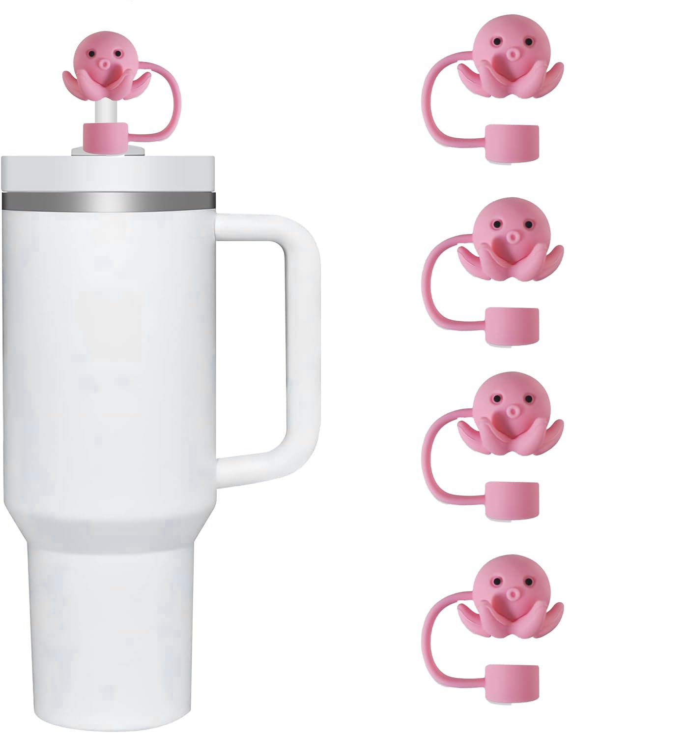 Silikon-Strohhalm-Abdeckung Für Stanley-Becher – Niedliches Schildkröten- & Oktopus-Design, 10 Mm, Stapelbar