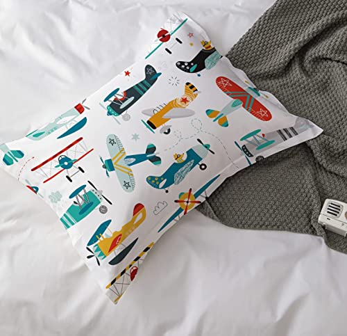 Yasida Aircraft Boys Single Bedding Sets Flying Airplane Print Microfibre single duvet set Cute Bedding For Boys/Girls Kids Duvet Cover Single 135x200 Duvet Cover With 1 Pillowcase 50x75 white - Image 2