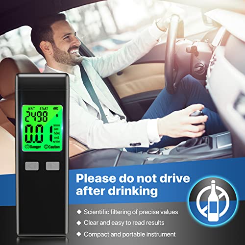Figollty Breathalyzer,Professional-Grade Alcohol Tester with Memory and Warning Function for Personal and Professional Use(Black,10 Mouthpieces)