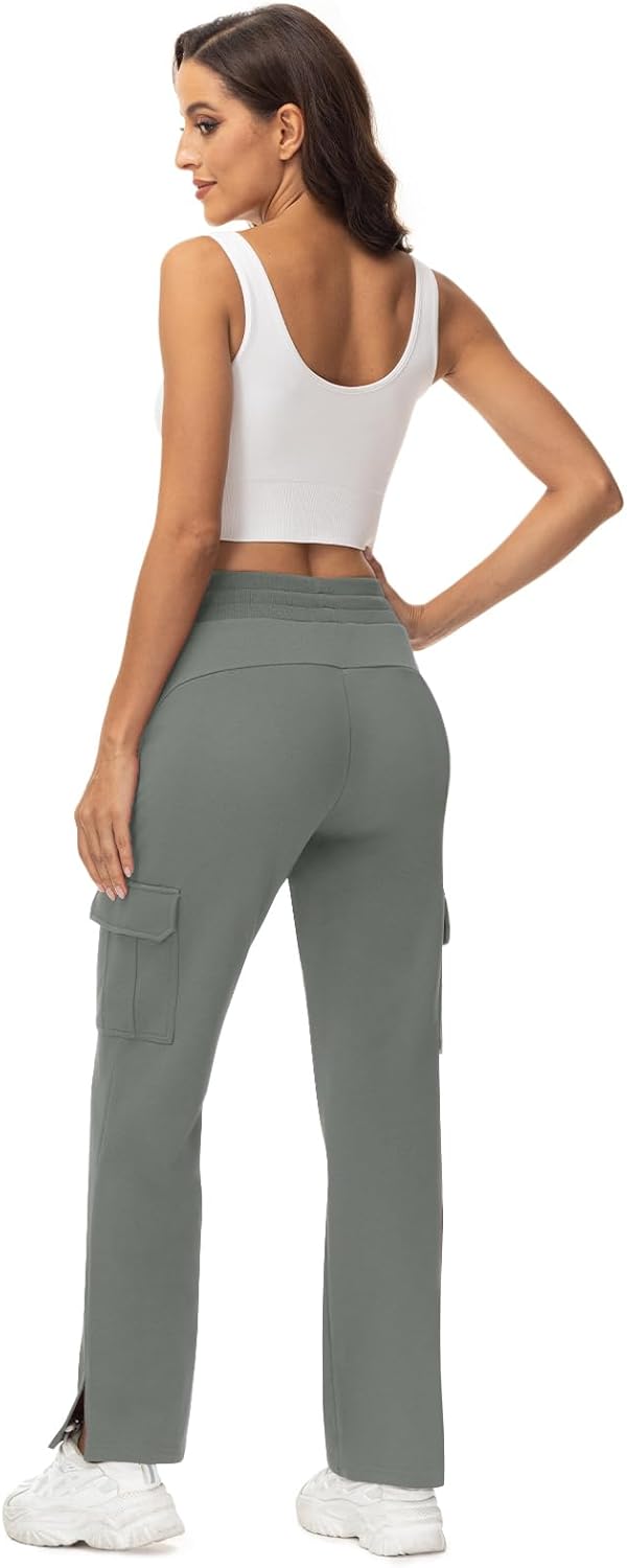 TBMPOY Women's Cargo Sweatpants Straight Leg High Waisted Wide Leg Athletic Pants Zipper Pockets Bottom Trendy Deep Gray S - Image 2