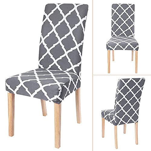 Laamei Printed Chair Covers For Dining Room Set Of 6, Stretch Kitchen Chair Covers Washable Parsons Chair Slipcover Removable Dining Chair Protectors For Hotel,Ceremony,Banquet(Grey+White) #TOP6