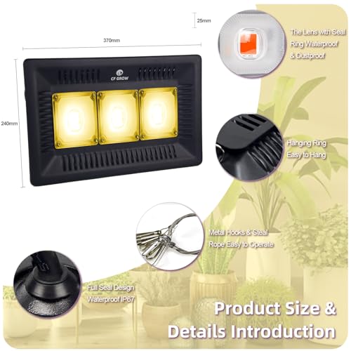 Image of Waterproof 300W LED Grow Light Full Spectrum, CFGROW 3500K White COB LED Grow Light, Natural Heat Dissipation Without Noise, Suitable for Plants All Growing Stage Indoor or Outdoor.