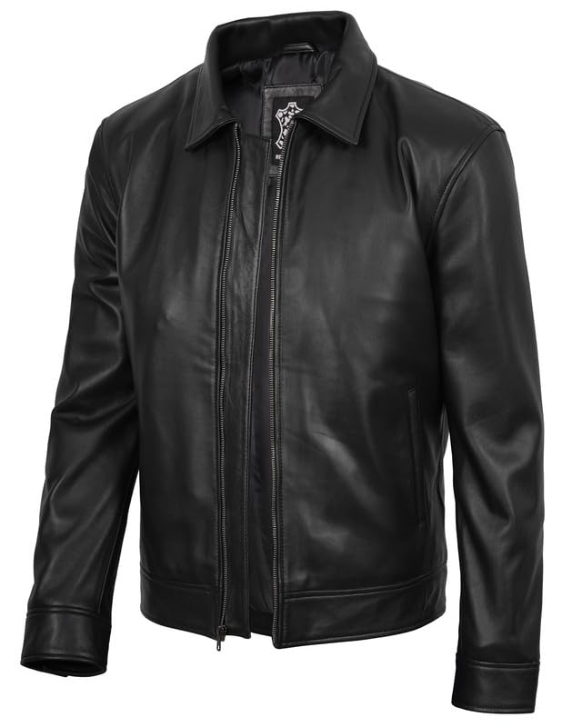 Image of Blingsoul Vintage Real Lambskin Leather Jacket For Mens - Moto Style Classic Shirt Collar Leather Jacket Men