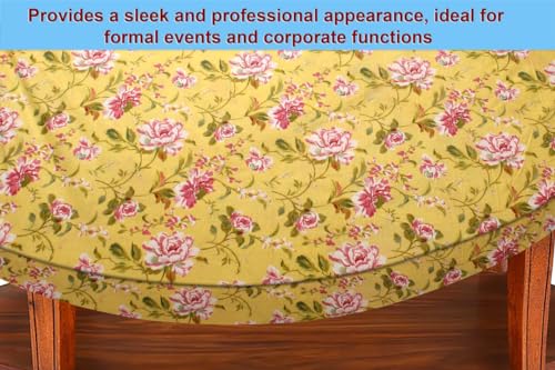 Image of The Furnishing Tree Elastic Cotton Oval Center Table Cover 16x36 in Inches Floral Pink Rose on Yellow Base