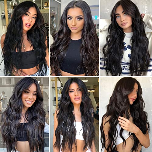 Hair Extensions，Lonai 5Pcs Clip In Hair Extensions 20“ Long Thick Wavy Hairpiece With Invisible Lace Weft For Women-Black #TOP5