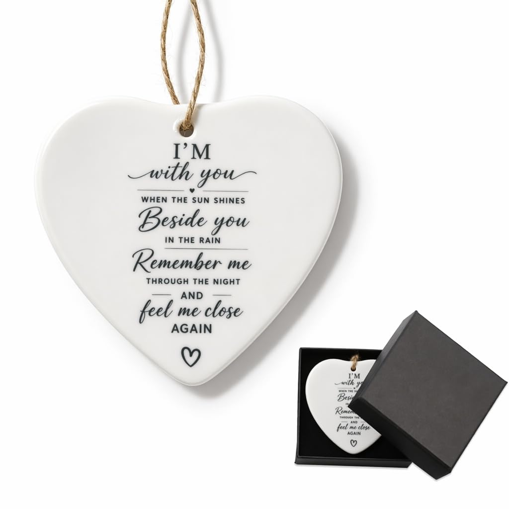Mitibet Memorial Gift, Ceramic Heart Ornament, 10 x 10 x 1.7 cm, Sympathy Bereavement Remembrance, Loss of Loved One, Funeral Grave Keepsake, Condolence Porcelain Plaque, Tribute Ornament