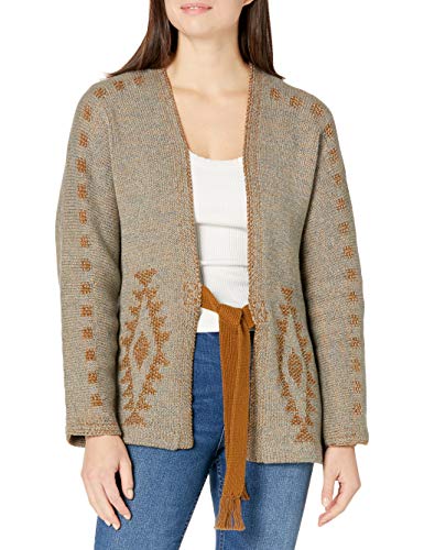 Pendleton Women s Kimono Sleeve Front Tie Cardigan Sweater, Bottle Green Gold Multi, Large