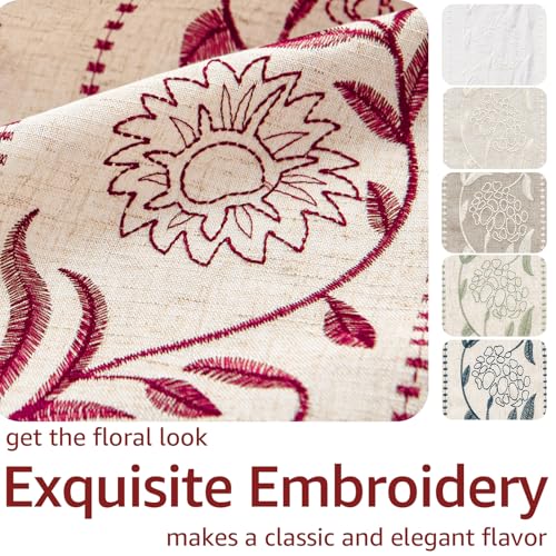 Image of jinchan Burgundy Linen Curtains for Living Room 63 inch Back Tab 2 Panels