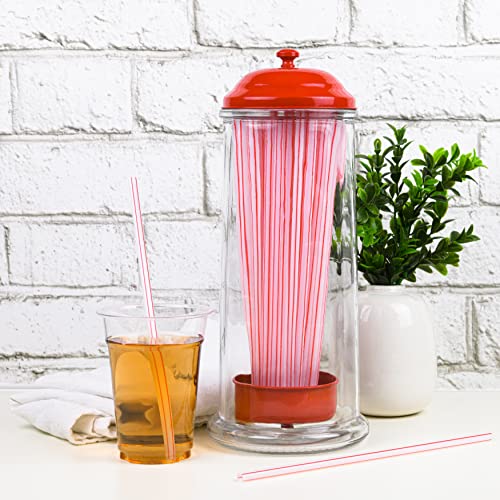 Straw Dispenser With Stainless Steel Lid | Glass Red Straw Holder For Counter With Lid | Drinking Straw Dispensers | Straw Container | Holds Straws Up To 8.5 Inches, Red #TOP2