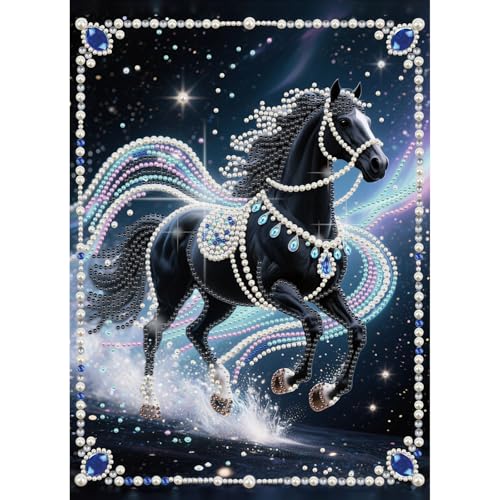 Canevas diamant cheval Focart 40x30cm, loisir créatif anti-stress