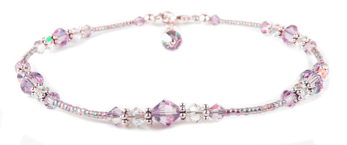 DAMALI Alexandrite Ankle Bracelets, June Crystal Birthstone Beaded Ankle Bracelets, Handmade Beach Jewelry, Gemini & Cancer Zodiac Gems, Sm to Plus Sizes