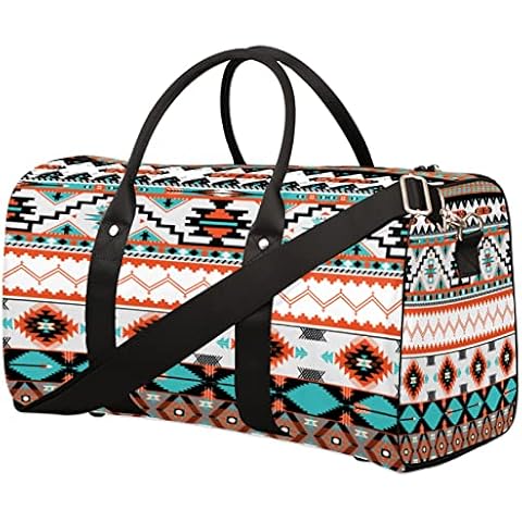 Travel Duffel Bag Ethnic Aztec Geometric Waterproof Weekend Overnight Bag Carry-on Workout Bag for Sports Gym Camping Outdoor Activities, Multi, One Size Cover