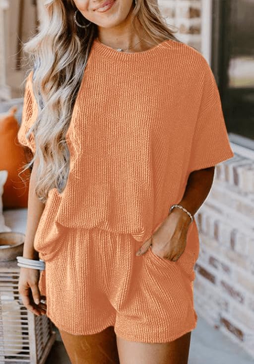 Image of Womens Pajama Sets 2 Piece Pjs Sleepwear Soft Comfy Short Sleeve Tops and Shorts Lounge Set Loungewear Outfit