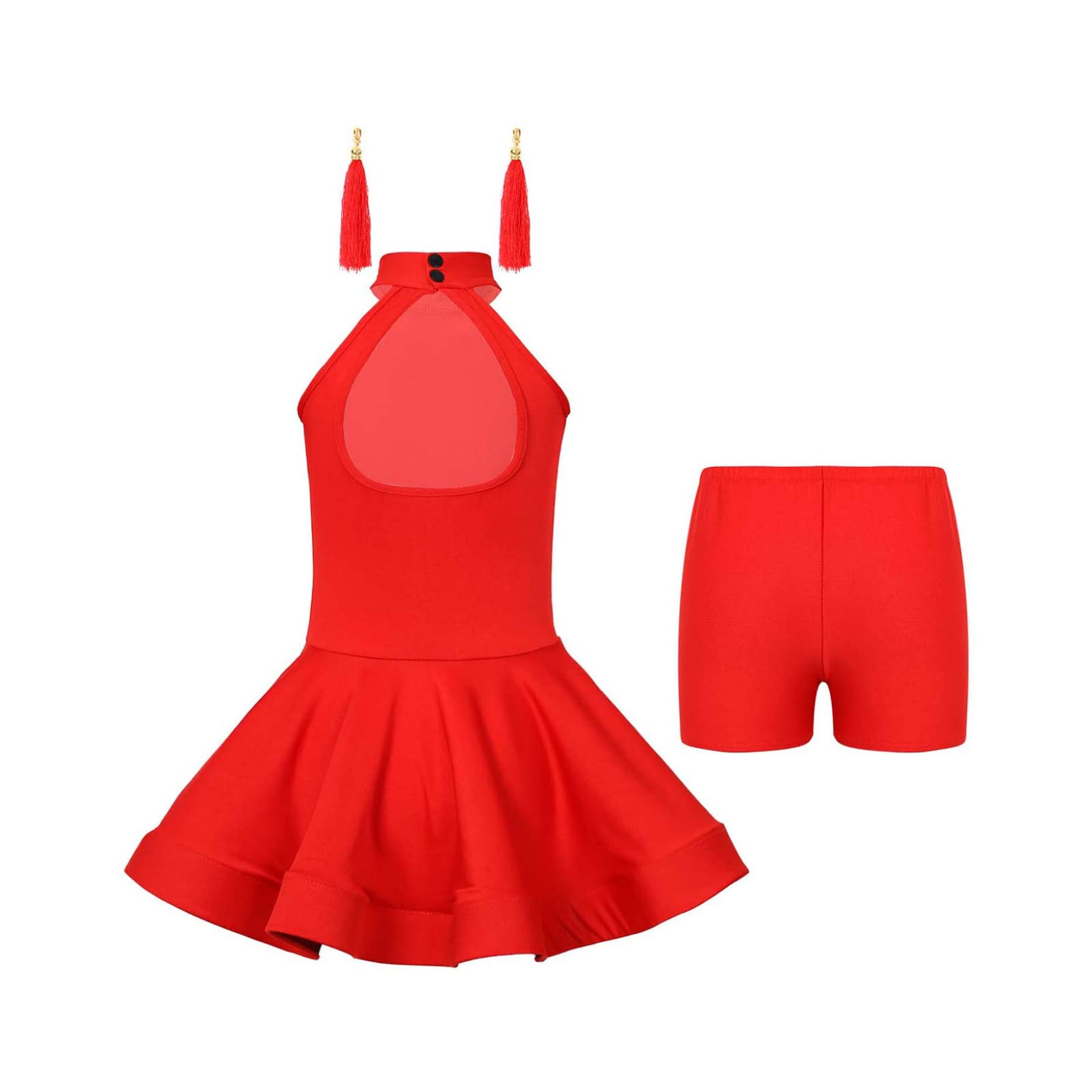 Mufeng Abito da Ballo Latino Americano Bambina Vestito Danza Classica Ballerina con Pantalocini e Orecchini con Nappe Vestito da Jazz Samba Rumba Salsa Tango