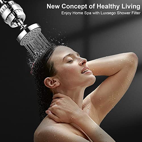 Luxsego 18 Stage Shower Filter For Hard Water, High Output Universal Shower Head Filter Include 2 Cartridges For Dry Skin & Hair, Water Softener Showerhead Filters With Vitamin C To Remove Chlorine #TOP3