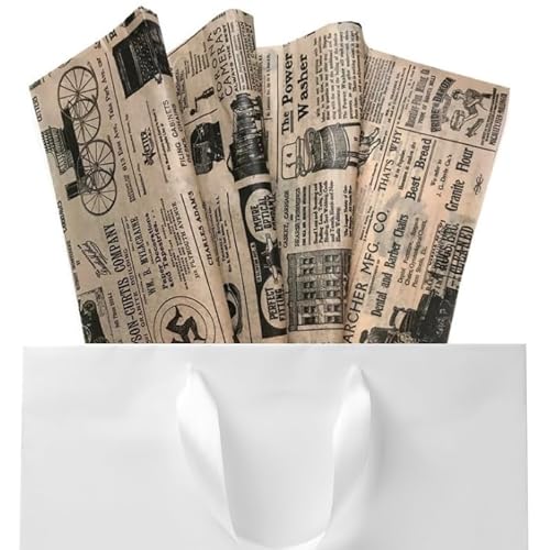 Rustic Pearl Collection Tissue Paper for Gift Wrapping with Design (Vintage Newspaper) Black and Tan, 24 Large Sheets (20x30)