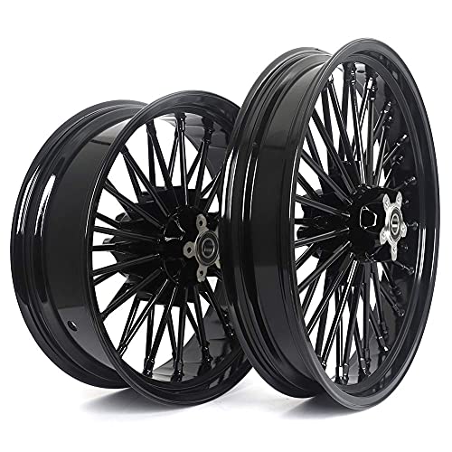 TOFR 21x3.5 18x5.5 Black Front Rear Wheels Rims 36 Fat King Spokes Tubeless For Harley Softail FXST Standard Custom FXSTS Night Train Springer 2006-2010 FLSTF Fat Boy 2007-2020 FXSTD Deuce 2000-2008