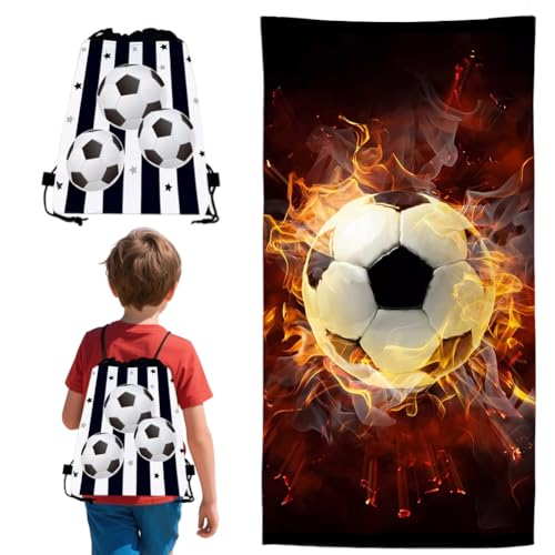 SYTTNUM Football Serviette de Plage, Sac à Cordon de Football, Serviette de Plage Imprimée, Serviette de Bain, Accessoires De Plage, pour Plage, Voyages,...