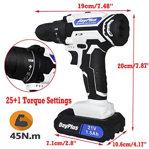 2x Batterien Akkuschrauber Bohrschrauber, Akku-Bohrschrauber-Set 1500mAh Akku, 45Nm und 25 + 1 Drehmomenteinstellung, 29… – Bild 6