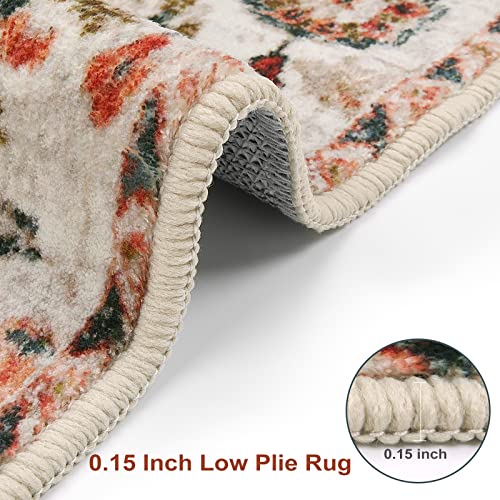 Lanffia Bohemian Floral Hallway Runner Rug - 2X8 Indoor Washable Rug Vintage Faux Wool Non-Slip Low-Pile Floor Carpet For Bedroom Bathroom Entrance Living Laundry Room, White #TOP2