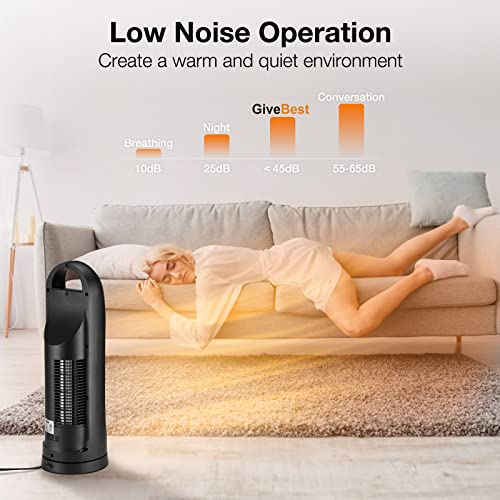22” Tower Space Heater, 1500W/900W Ceramic Quiet Room Heater With Remote Control, Oscillation, Thermostat, Overheat & Tip-Over Protection, Digital Rotating Heater For Room Home Office #TOP3