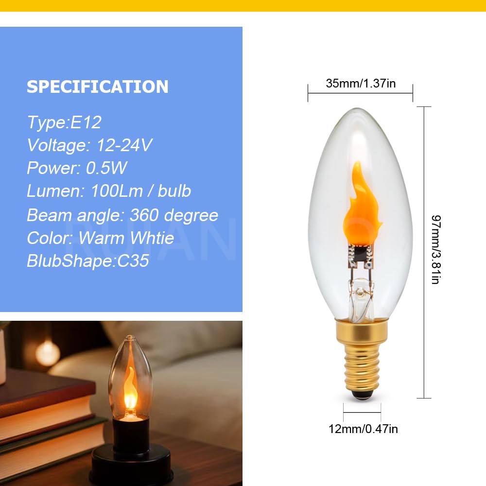 Ruiandsion Lampadina LED E12 12V/24V Bianco Caldo per Comodino 12Pz