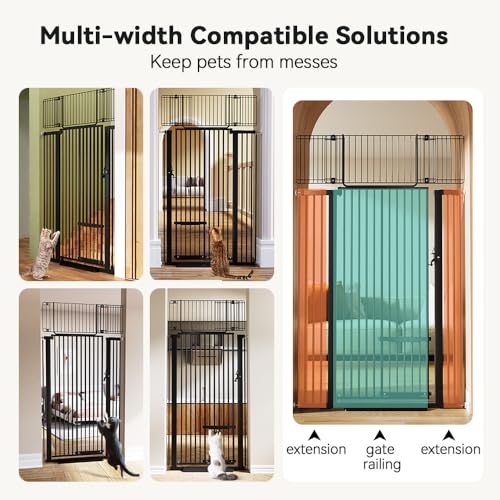 COMOMY 71" Extra Tall Pet Gate for Cats, 29.5-40.6" Extra Wide Cat Gate with Adjustable Cat Door, Pressure Mounted Easy Walk Through Pet Gate with Door for Stairs, Doorways, Kitchen(Black)