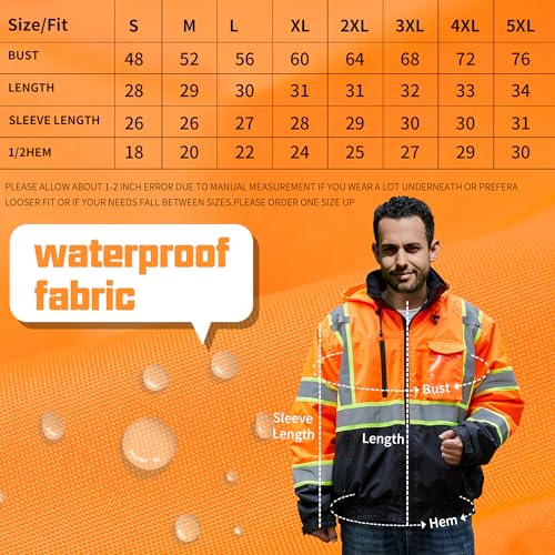 Image of sesafety Reflective Jacket for Men, High Visibility Jackets, Safety Jackets for Men, Hi Vis Construction Bomber Jackets Waterproof with Pockets and Zipper, Black Bottom, Class 3
