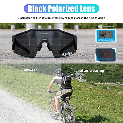 Foto von KAPVOE Polarisiert Fahrradbrille mit 4 wechselgläser TR90 Rahmen für Herren Damen Sport Radfahren MTB Sportsonnenbrille Radbrille Sportbrille Fahren Angeln Baseball Laufen 10 Grün Schwarz
