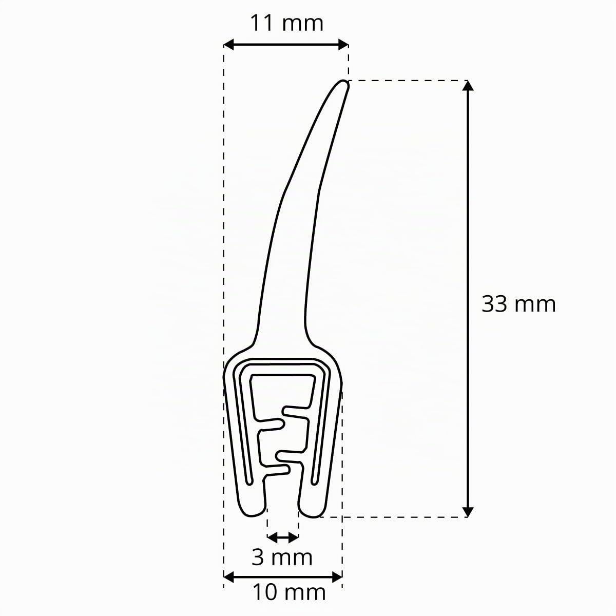 STEIGNER Junta de borde de goma T-45 Negro 10x33 mm 10 m Inserto Metálico Perfil de caucho Protección de borde Refuerzo de Borde