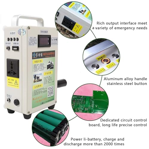 Generador de manivela, 150W, cargador manual de emergencia para camping y carga de teléfono miniatura 4