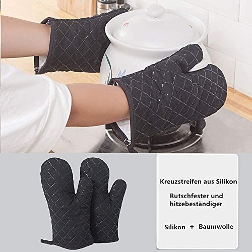 Premium Anti-Rutsch Ofenhandschuhe 1 Paar bis zu 240 °C, Silikon Extrem Hitzebeständige Grillhandschuhe Handschuhe Backofen Handschuhe, zum Kochen, Backen, Barbecue Isolation (Schwarz)