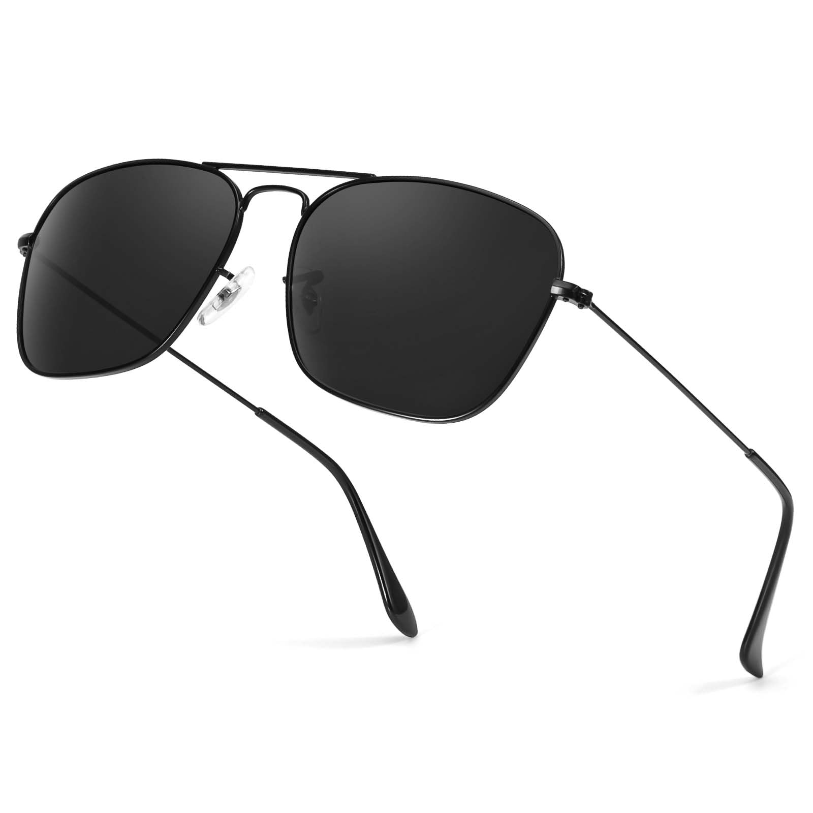 SIPHEW Polarized Square Aviator Sunglasses for Men, Retro Double Bridge Metal Frame, UV400 Protection for Outdoor/Driving