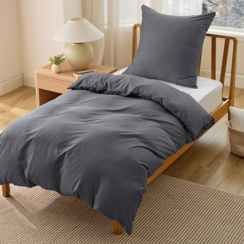 BEDSURE Bettwäsche 135x200 2teilig Mikrofaser - Anthrazit, 80x80 Kissen – Ansicht 1