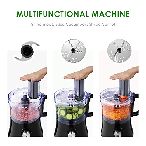 Aicok 5-Cup Food Processor, 3 Speeds 500W, Electric Food Chopper with Stainless Steel reversible slicing/shredding disc & mixing/chopping blade