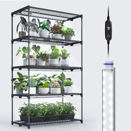 Inzlume Plant Shelf with Grow Light 5 Tier Plant Stand with Grow Light Metal Plant Rack with 4 Pack 60W Plant Light for Indoor Plant Seed Start Seedling Seed Trays 17.7 W x 29.5 L x 59 H