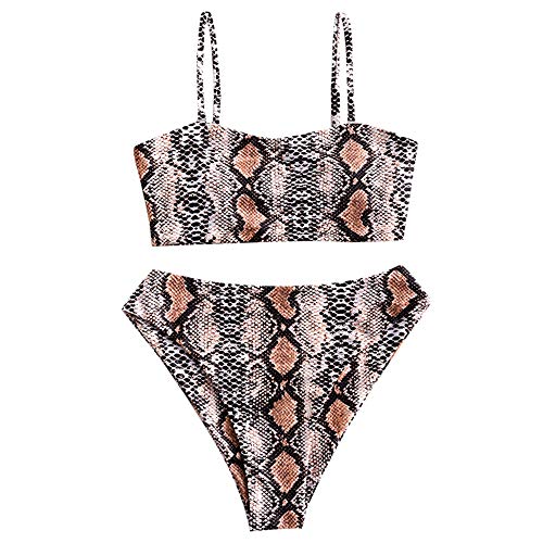 ZAFUL Women's Leopard Print High Cut Two Piece Swimsuit Bandeau Bikini Set (Leopard C, M)