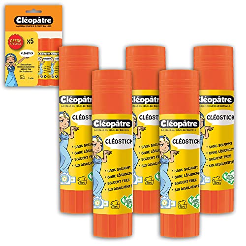 CLEOPATRE Cléopâtre-BL5BA8-CléoStick-Blister Colle Transparente de 8 g, Lot de 5 bâtons de 8g.