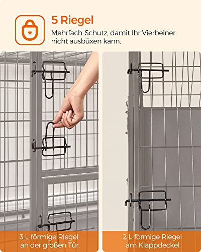 Feandrea Haustierkäfig hochbelastbar, Gitterbox, transportabel, 107 x 70 x 75 cm,für mittelgroße, große Tiere, sicher, 2 abnehmbare Türen, XL, tintenschwarz PPD001B01