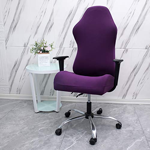 Image of WOMACO Gaming Chair Slipcover Stretch Seat Chair Cover for Leather Computer Reclining Racing Ruffled Gamer Chair Protector (Purple, One-Size)
