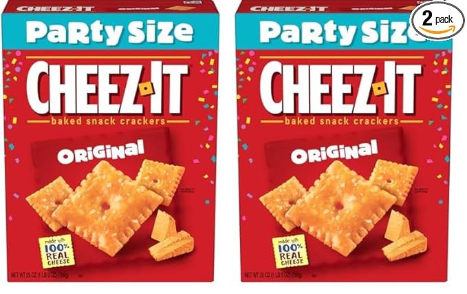 Cheez-It Cheese Crackers, Baked Snack Crackers, Lunch Snacks, Party Size, Original, 25oz Box (1 Box) (Pack of 2)